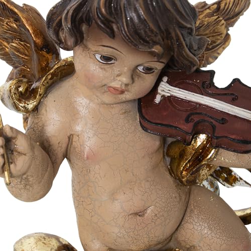 Anges musiques DRW statuette résine beige doré | Décoration table et buffet 20 cm - 3