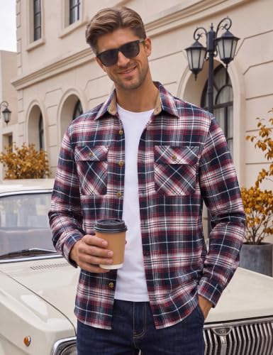 Image of Cotrasen Mens Flannel Shirts Cotton Plaid Button Down Shirt