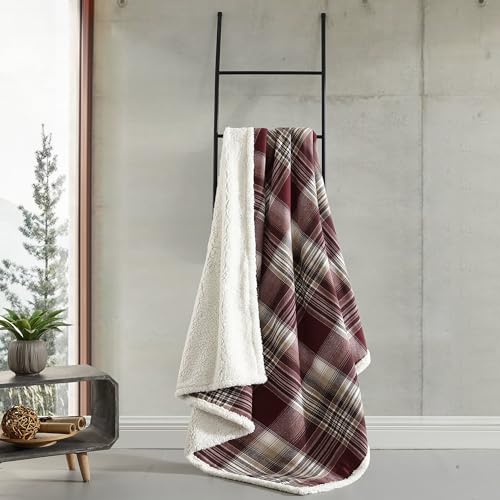Image of Eddie Bauer - Throw Blanket, Cotton Flannel Home Decor, All Season Reversible Sherpa Bedding (Twin Lakes Red, Throw)
