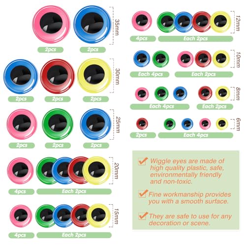 TOAOB 100 x Colourful Round Plastic Moving Eyes Stickers 6 mm to 35 mm for Scrapbooking Craft Accessories DIY Craft Dolls Decorations - Image 2