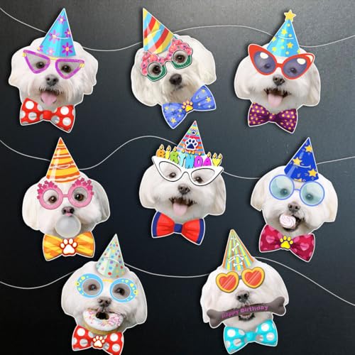 Image of Maltese Birthday Garland - Photographic Maltese Faces Birthday Banner, Funny White Maltese Bday Party Decoration for Maltese Lovers, Easy Assembly
