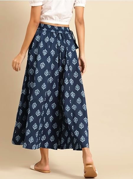 Image of Women Navy Blue & White Printed Flared Palazzo Pants