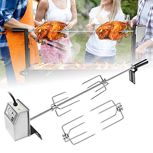Juego de brochetas LZQ para barbacoa con motor, 107 cm, pincho giratorio, acero inoxidable 304, rotisserie 220 - 240 V, incluye 4 agujas universales