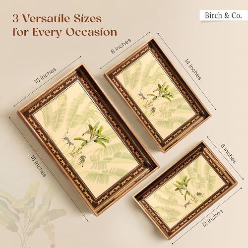 Image of Birch & Co. Wooden Tray Set for Serving - Trays Set of 3 - Elegant Rectangular Trays Large with Easy-Grip Handles, Multipurpose Kitchen, Dining & Home Decor Organize, Pantheredit