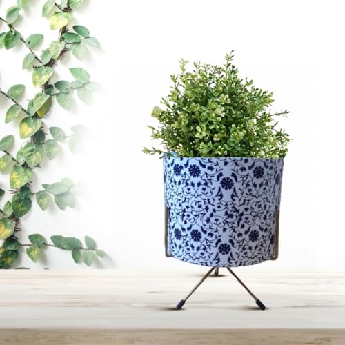 Image of CINAGRO Metal Flower Vase Planter Pot with Iron Stand, Pots for Plants, Plant Pots for Home Decoration, Succulent Pot, Indoor Planter Garden Decor Style: Oceanic Oasis
