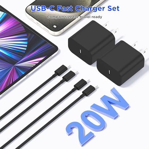 Image of iPhone 17 16 15 Charger Fast Charging,2Pack 20W Apple iPad USB C Wall Chrager Block with 6FT USB C to C Cable for iPhone 17 /Pro /Pro Max /17 Air / 16 /16 Pro /16 Pro Max /15 /Plus /Pro /Pro Max (Black)