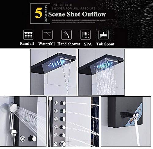 Lujo Grifo de Ducha de Baño Panel de Ducha Columna Mezclador con Pantalla de Temperatura y Ducha de Mano Grifo de Bañera Moderno y Elegante Acabado Cepillado
