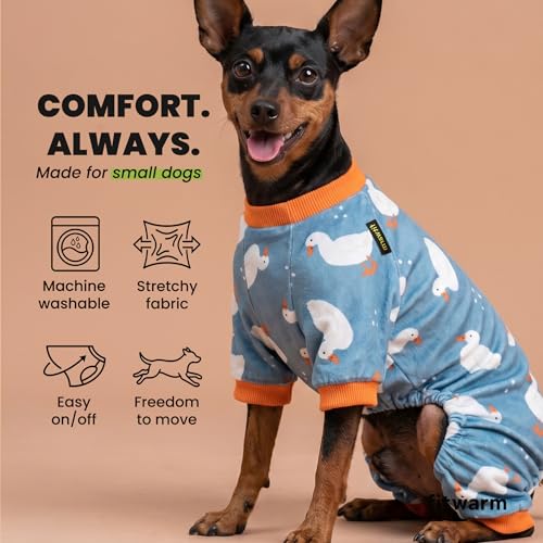 Image of Fitwarm Adorable Duck Dog Pajamas, Warm Winter Dog Clothes for Small Dogs Boy Girl, Cozy Pet Onesie with Feet, Blue, White, Orange, Medium