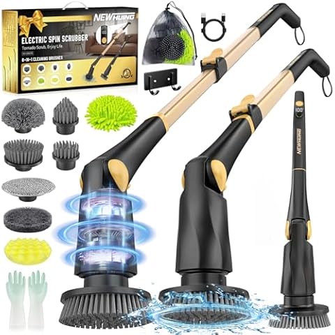 Electric Spin Scrubber for Cleaning Bathroom 8-in-1 Cordless Power Scrub Brush with Long Handle for Shower, Bathtub, Tile to Daily Maintenance Cover