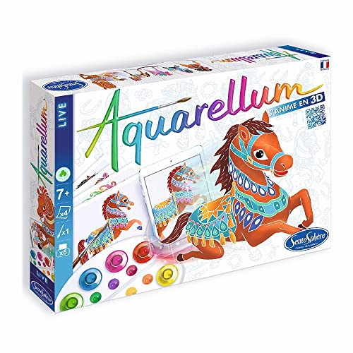 Sentosphère – Aquarellum Live - Chevaux - Kit Peinture - Peinture Aquarellable Magique - Scanne-Les pour Les animer et Te Prendre en Photo avec ! Dès 7 Ans...