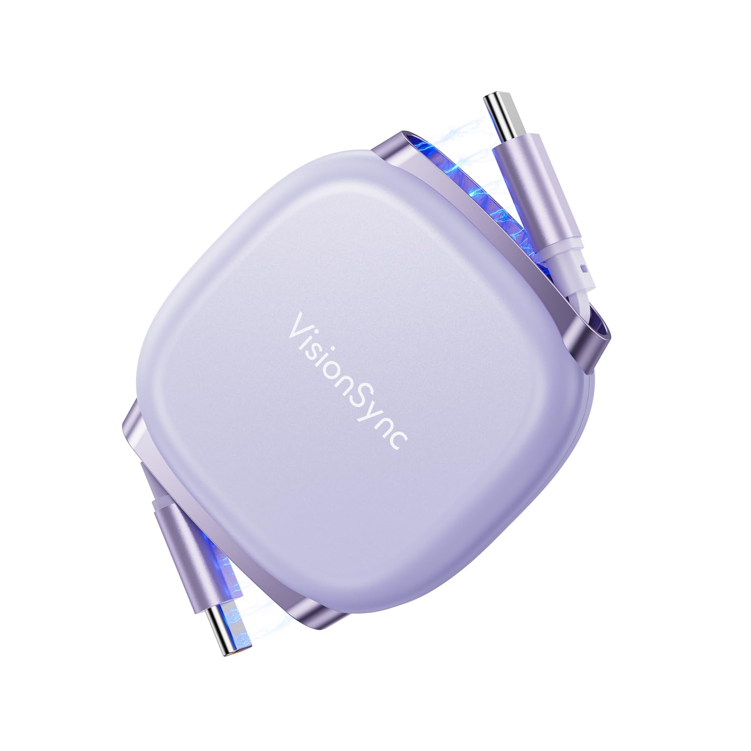 VisionSync 240W USB C Kabel einziehbar,1m,PD3.2 praktisches USB C Schnellladekabel mit Magnetschlitz für unterwegs,5 stufig voreingestellte Längen für iPhone 17/16/15, Galaxy S25/24,Lila