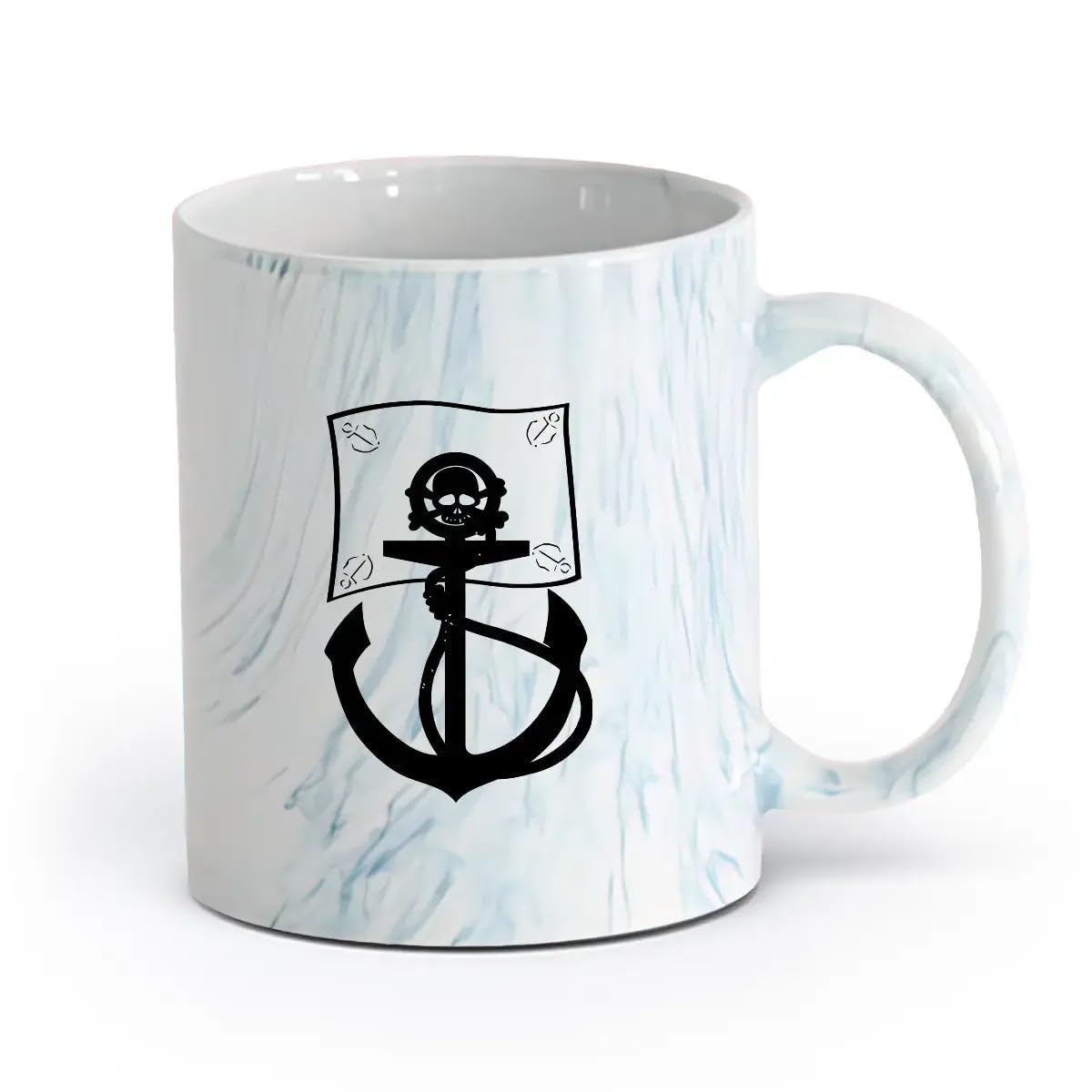 Ceramics Mug, Coffee/Tea Cup Cartoon Pirate Flag Sea Bandits Anchor Skull Bones （11oz/320ml） for Home and Office Marble Blue