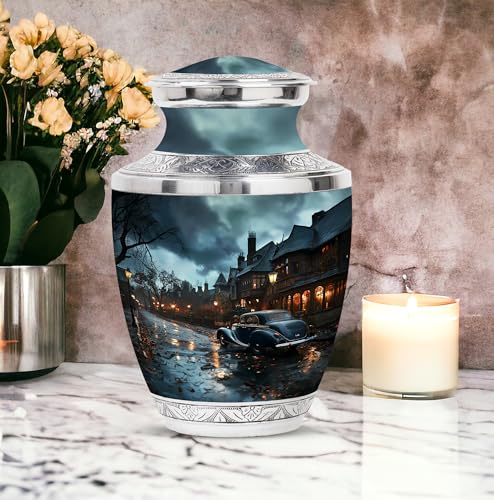 Image of Car Customized Urns for Human Ashes Adult - Cremation Urn for Ashes Dad - Large Funeral Urn - Personalized Urns for Ashes - Unique Burial Urn for Mom & Dad - 10 Inch Large with Velvet Bag