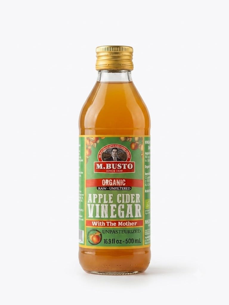M. Busto (depuis 1939) - Vinaigre de cidre de pomme biologique brut, non pasteurisé, non filtré, avec la mère, sans gluten, Kosher lot de 6 x 500ML
