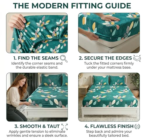 Image of BSB HOME 210 TC Cotton Double Bedsheet with 2 Pillow Covers, Soft Breathable Fabric, Elastic Fitted Sheet, Wrinkle Resistant, Deep Pocket Fit - 78 x 72 + 10 Inches (Spruce Green)