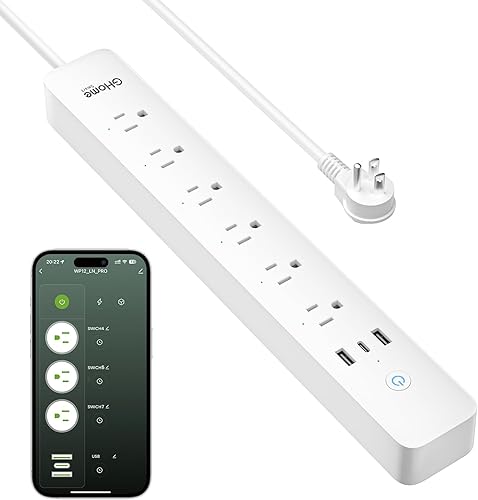 GHome Smart Regleta de alimentación de 15 A, 2.4 G WiFi enchufes inteligentes que funcionan con Alexa y Google Home, enchufe plano protector de