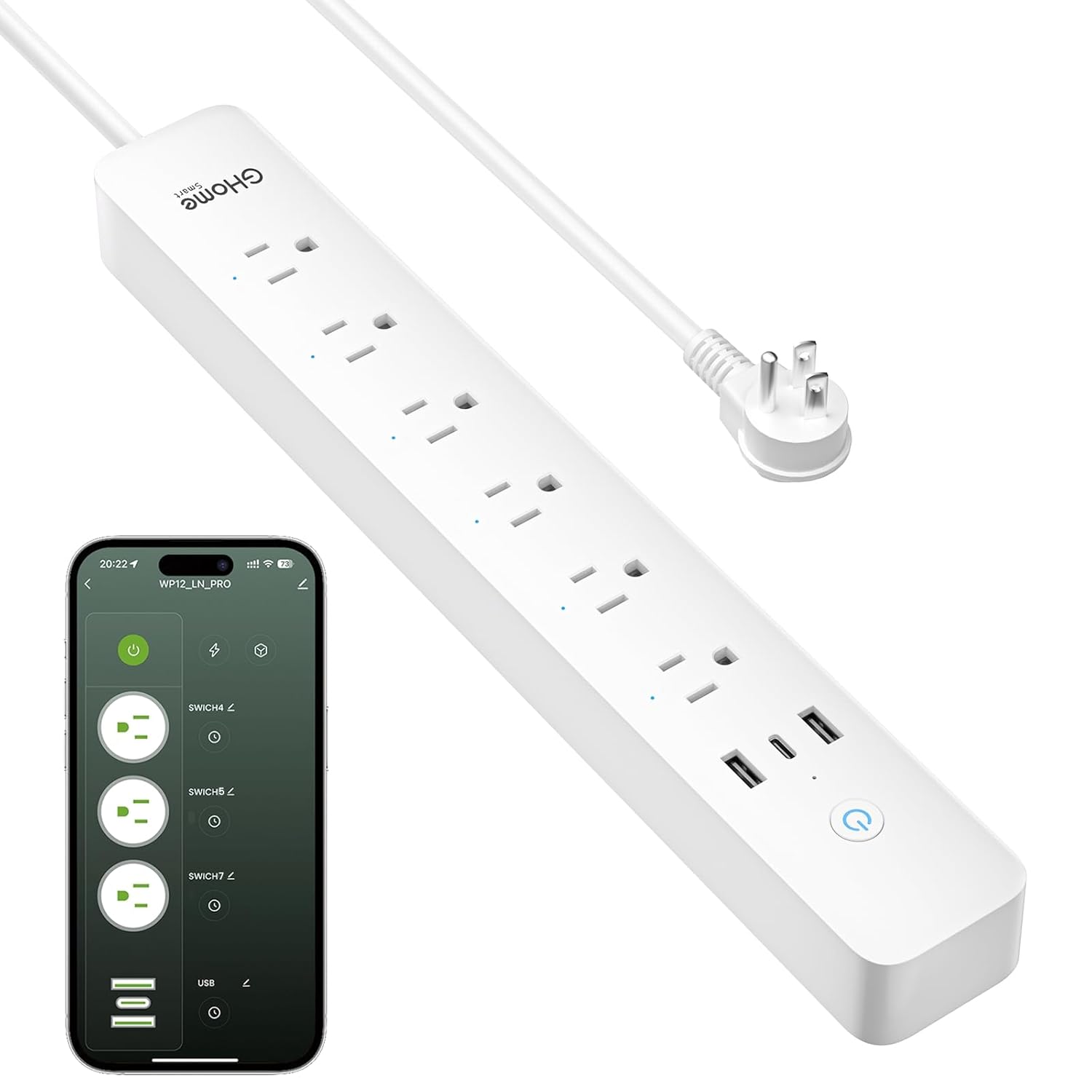 GHome Smart Power Strip 15A 2 4G WiFi Smart plugs that work with Alexa Google Home Surge Protector