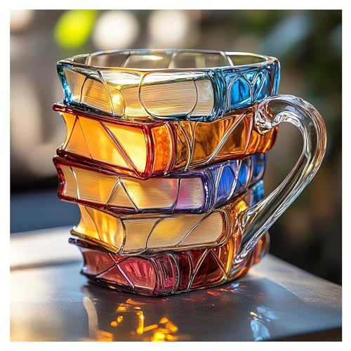 Tazza da caffè dipinta 2025 per amanti dei libri, idea regalo unica fatta a mano, tazza da caffè in vetro 11 0z, simpatica tazza da tè librosh, bicchieri carini, libri, lettori di vermi, scrittori