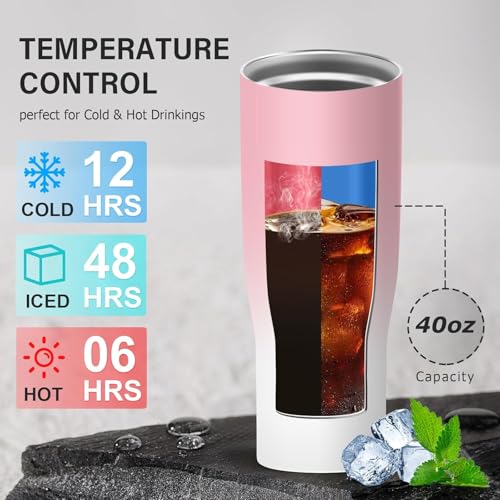 Image of MOOKA 1200ML Stainless Steel Tumbler Hot and Cold with Handle and Lid 2 Straw, Double Insulated Cup 100% Leak Proof Mug Cupholder for Gym, Travelling (Pink White)