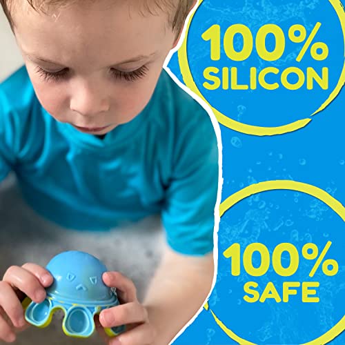 Mold Free Bath Toys – No Holes Octopus Baby Bath Toy Or Pool Toys For Toddlers 1-3 Bpa-Free, Dishwasher-Safe Boy & Girl Bath Toys That Float, Pop & Stick For Tub Time Orange/ Light Green #TOP5