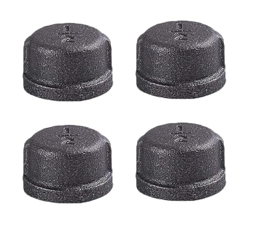 4 Pack 1/2 Inch Malleable Cast Iron Pipe Cap Industrial for Steampunk Vintage Shelf Bracket DIY Plumbing Pipe Decor Furniture Threaded Pipes and Fittings