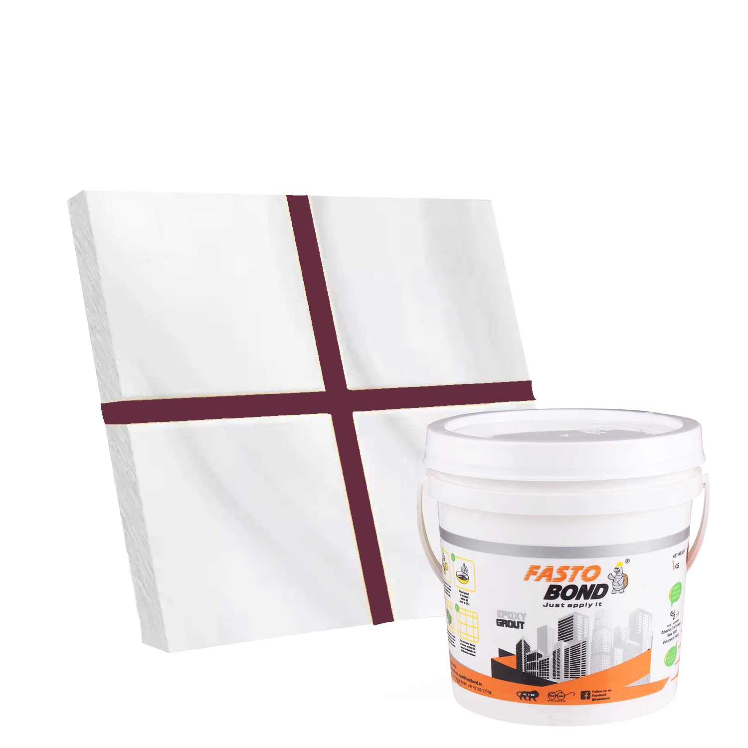 Fastobond Epoxy Grout - 5 Kg - Solid_ Regular Burgundy Colors Tile Grout_Fastobond | 3 Components only | Premixed Filler for Uniform Finish (5 KG, Burgundy)