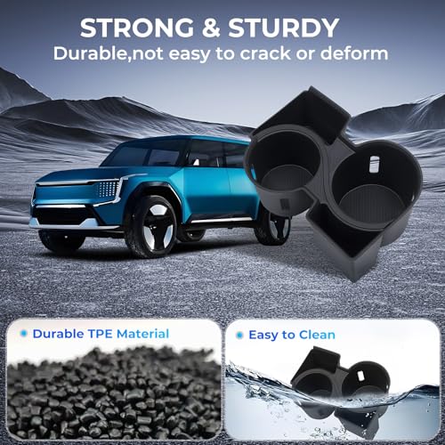 Image of Center Console Cup Holder Inserts for KIA EV9 2026 2025 2024 (Only for Land AWD, GT-Line AWD), Interior Accessories TPE Cup Holders Covers Protector for 2024-2026 EV9, Black