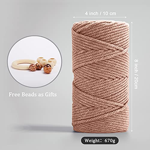 Image of ZUEXT Macrame Cord, Brick Red, 5mm x 109yds Cotton String Macrame Yarn | 100% Natural Handmade, 4 Strands Twisted Cotton Rope, For Wall Hanging Plant Hangers Gift Wrapping Tapestry DIY Crafts, 100m
