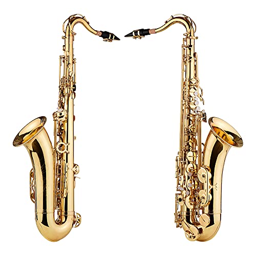 Tenorsaxophon Messingkörper Holzblasinstrument mit Tragetasche, Reinigungstuch, Bürste und Halsriemen