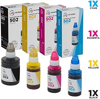 LD Compatible Ink Bottle Replacement for Epson 502 (Black, Cyan, Magenta, Yellow, 4-Pack)