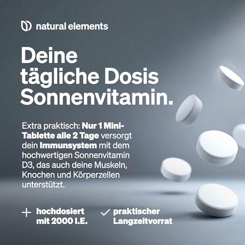 natural elements Vitamin D3 2000 I.E. – 365 Tabletten – für Knochen und Immunsystem – hochdosiert, ohne unnötige Zusätze – in Deutschland produziert & laborgeprüft 3