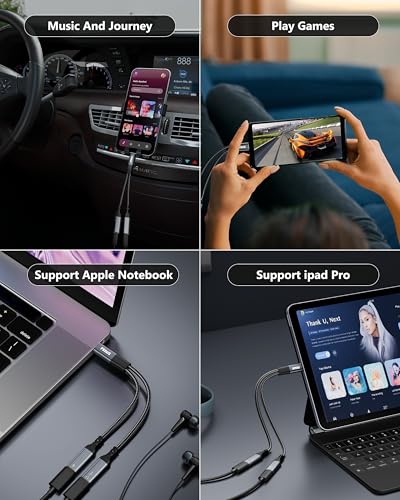 Image of FEDUS Node-X2 Dual USB C Splitter, 2-in-1 Type C to Type C Headphone Audio & 60W PD Fast Charger Adapter Cable with DAC Chip for iPhone 17 /16 /15, Galaxy S26 /25 /24 Ultra, iPad M4, Pixel 10, OnePlus 14
