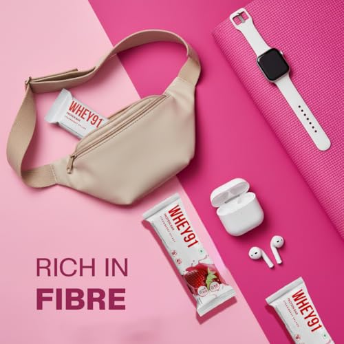 Image of Whey91 Strawberry Splash Protein Bar, 20g Protein & 7.2g Fiber in each, No Added Preservatives, No Artificial Flavour, 390g- (Pack of 18)