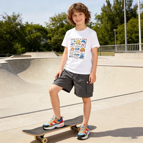Image of Rolanko Girls Cargo Shorts Lightweight Parachute Short Pants with Pockets Summer Cargo Shorts for Kids Casual Hiking Sports