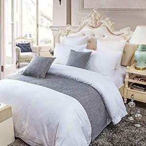 OSVINO Bettläufer Einfarbig-Serie Polyester Vintage Bett Deko für Wohnzimmer, Grau 210 x 45cm für 150cm Bett