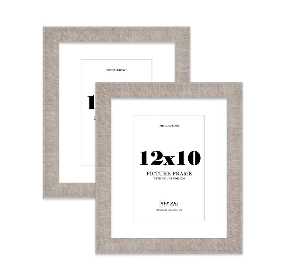 12x10" Grey Picture Frame with 9x6" Mount - Shabby Chic Photo Frame with Distressed Finish, Wall Hooks and Kickstand, 32mm Edge - 2 Pack