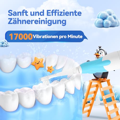 Seago Elektrische Zahnbürste Kinder Baby Zahnbürste ab 0 1 2 3 Jahr, mit LED Licht, Runder Weich Ersatzbürsten, Elektrische Zahnbürste Baby,2 Minuten Smart Timer, Wasserdicht IPX7,SG513(Blau) – Bild 4