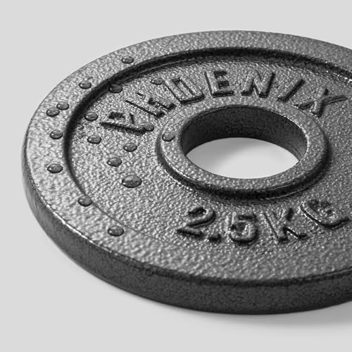 Phoenix Fitness Cast Iron Olympic Weight Plates - 2-Inch Free Weight Plate for Barbell Dumbbell Bars, Weightlifting & Strength Training at Home Gym - Pair or Set of 4: 1.25kg, 2.5kg, 5kg, 10kg, 20kg - Image 3