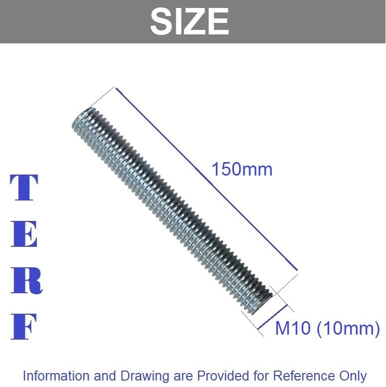 TERF® M10 (10mm) X 150mm Fully Threaded Studding Rod Bar M10 for diameter 10mm (3/8'') Diameter X 150mm (6'') Length All Threads Resin Anchor Studs Bar Rod Screw - Image 3