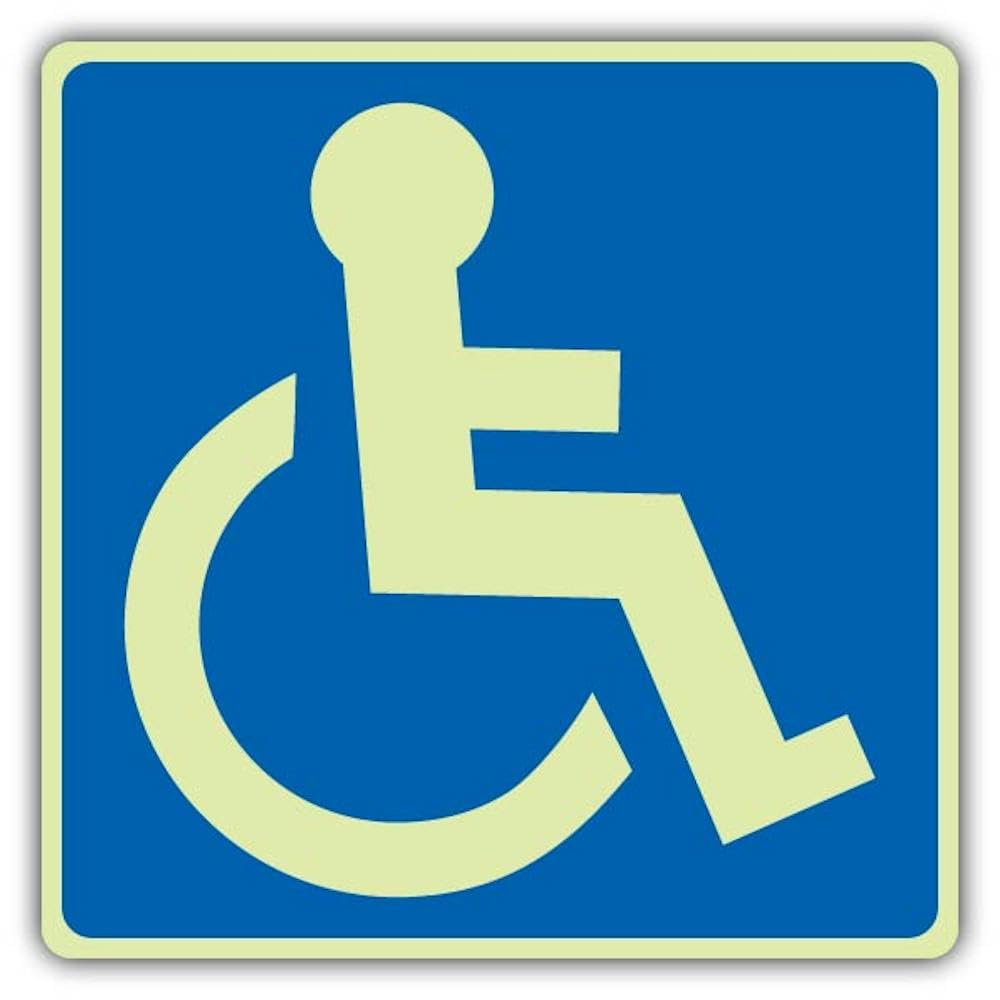 V Safety Photoluminescent Disabled Toilet Symbol Safety Sign - 450 x 450 mm - 1.2mm Rigid Plastic - Double Glow