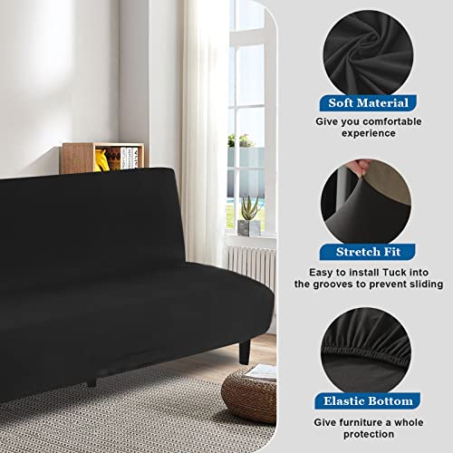 Figooo Armless Futon Cover Stretch Armless Sofa Slipcover Spandex Elastic Universal Armless Sofa Bed Couch Cover Furniture Protector Without Armrests Armless Loveseat Slipcover For Dog Cat,Black #TOP5