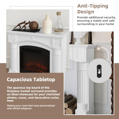 Image of White Freestanding Fireplace Mantel Surround with Legs, Modern MDF Wooden Surround Mantel for Electric Fireplaces, Waterproof & Anti-Tipping, Wood Fireplace Surround for Living Room Home Decor