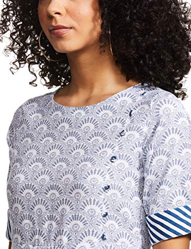 Image of Rangriti Blue Cotton Kalidar Dress for Women