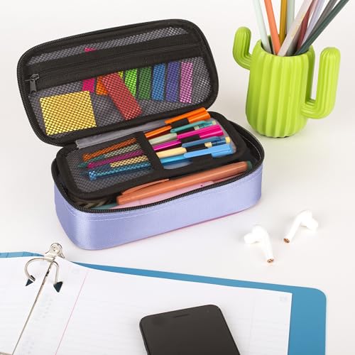 Image of Five Star Pencil Pouch, Pen Case, High-Capacity Zipper Pouch, Storage Organizer for School Supplies Earbuds Chargers Cables Makeup, Lilac /Berry (500211F-ECM)