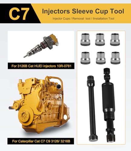 Yoursme for C7 Injector Sleeve Cup Removal Installation Tool with Parts Kit Fit for Caterpillar Cat 3126B C7 C9 with Style HUEI injectors