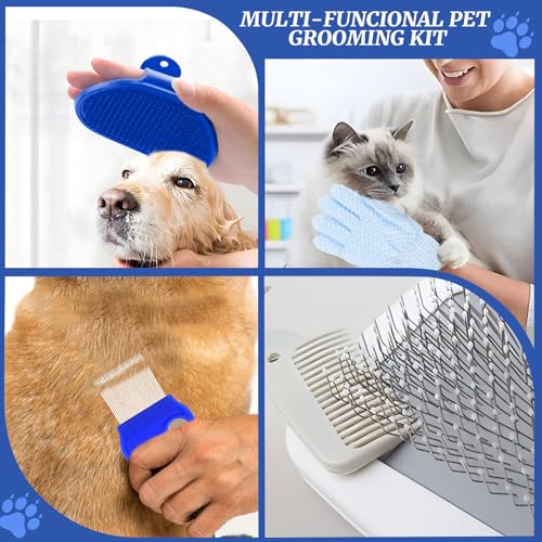 QGGTQG Kaninchen Pflege Set 8 Stück Kleintierpflegeset mit Trimmer Haustier, Nagelknipser, Feile, Haustiermassage, Badhandschuh, Floh Kamm für Katzen, Welpen, Kaninchen, Hamster (Blau)