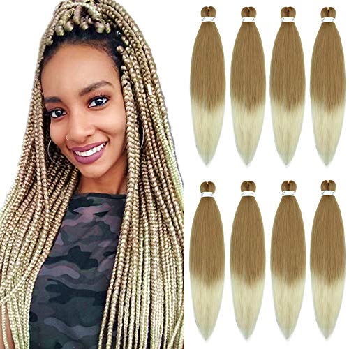 YMHPRIDE 8 pièces pré-étirées Yaki professionnel tressage cheveux Perm 26"basse température fibre synthétique tresse cheveux sans eau chaude (brun clair/beige)