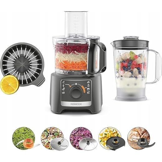 Kenwood MultiPro Compact FDP31.360GY, Robot da Cucina Multifunzione con Lama per Frullare, Disco per Impastare e Affettare, Spremiagrumi, Frullatore 1.2L, 2 Velocità+Pulse, Ciotola 2.1L, 800W, Grigio