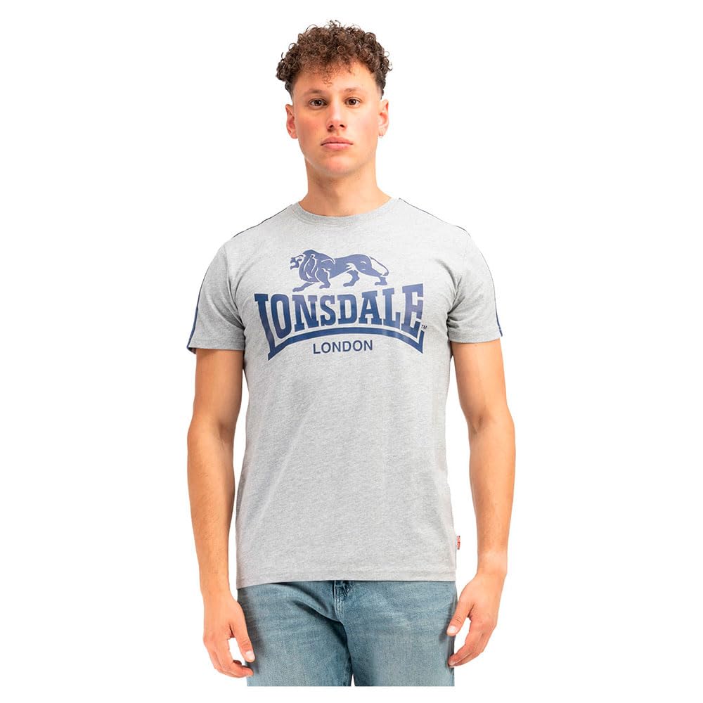 Lonsdale Men's Henconner T-Shirt, Marl Grey/Navy, L