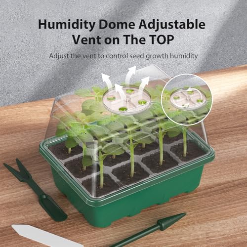 Image of Seed Starter Tray, 10PCS Seed Starter Kit, Seedling Starter Trays with Heightened Lids for Seed Staring, Indoor Gardening Plant Germination Trays (12 Cells per Tray) Green